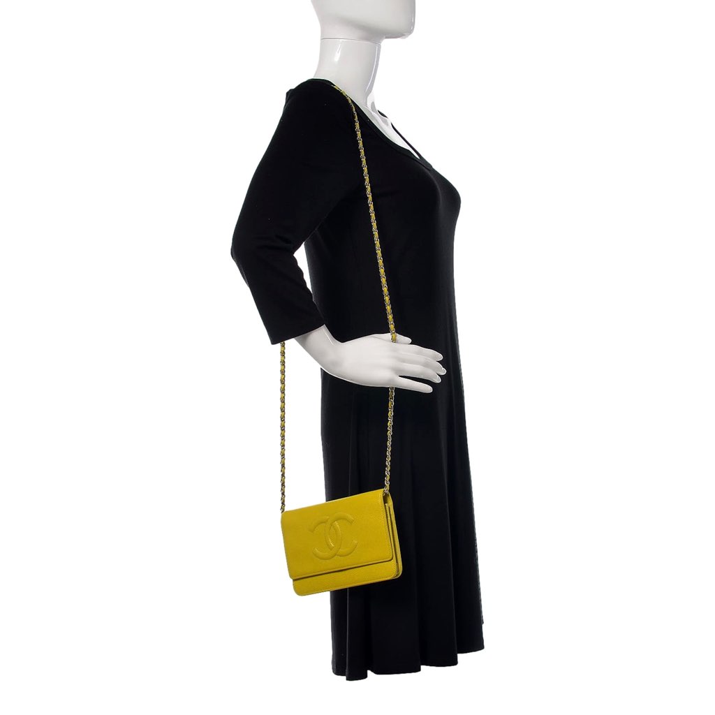 Chanel Chanel Timeless Wallet on Chain Caviar Leather Neon Yellow - Image 17