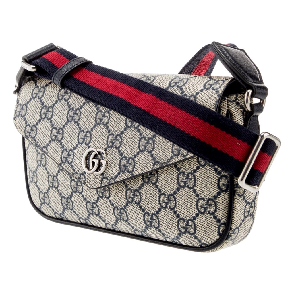 Gucci Gucci GG Supreme Canvas Web Mini Ophidia Envelope Crossbody Bag Beige Blue - Back view