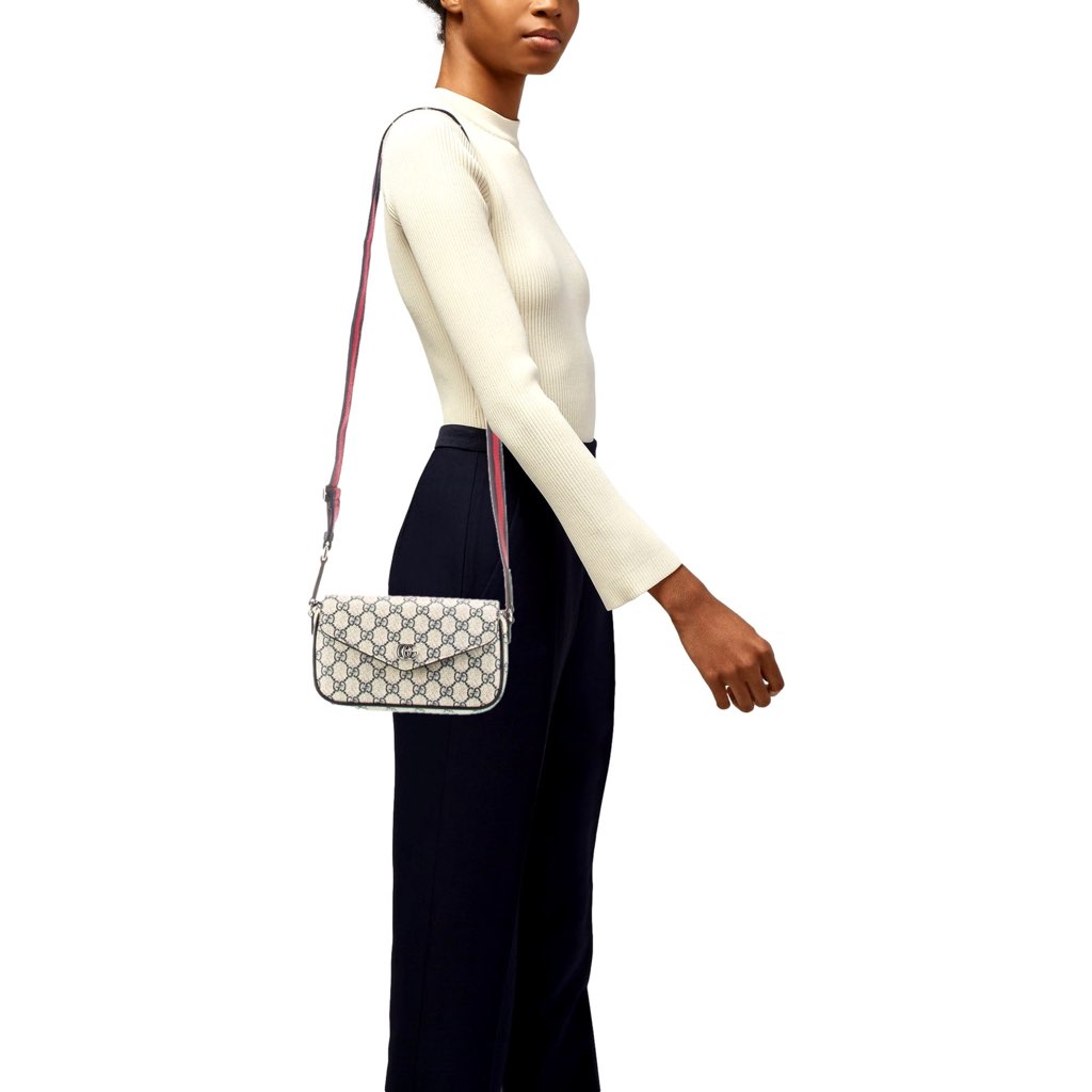 Gucci Gucci GG Supreme Canvas Web Mini Ophidia Envelope Crossbody Bag Beige Blue - Side view