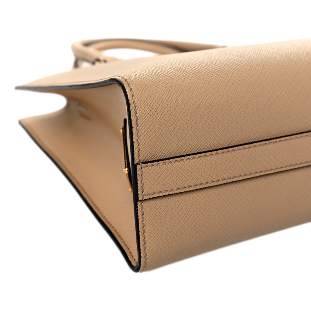 Prada Prada Saffiano Sabbia Sand Beige Lux Logo Embossed Medium Shoulder Tote Handbag - 4