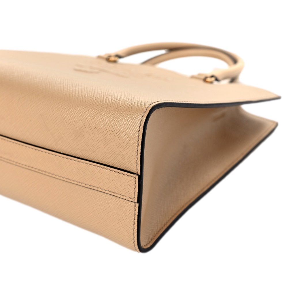 Prada Prada Saffiano Sabbia Sand Beige Lux Logo Embossed Medium Shoulder Tote Handbag - Side view