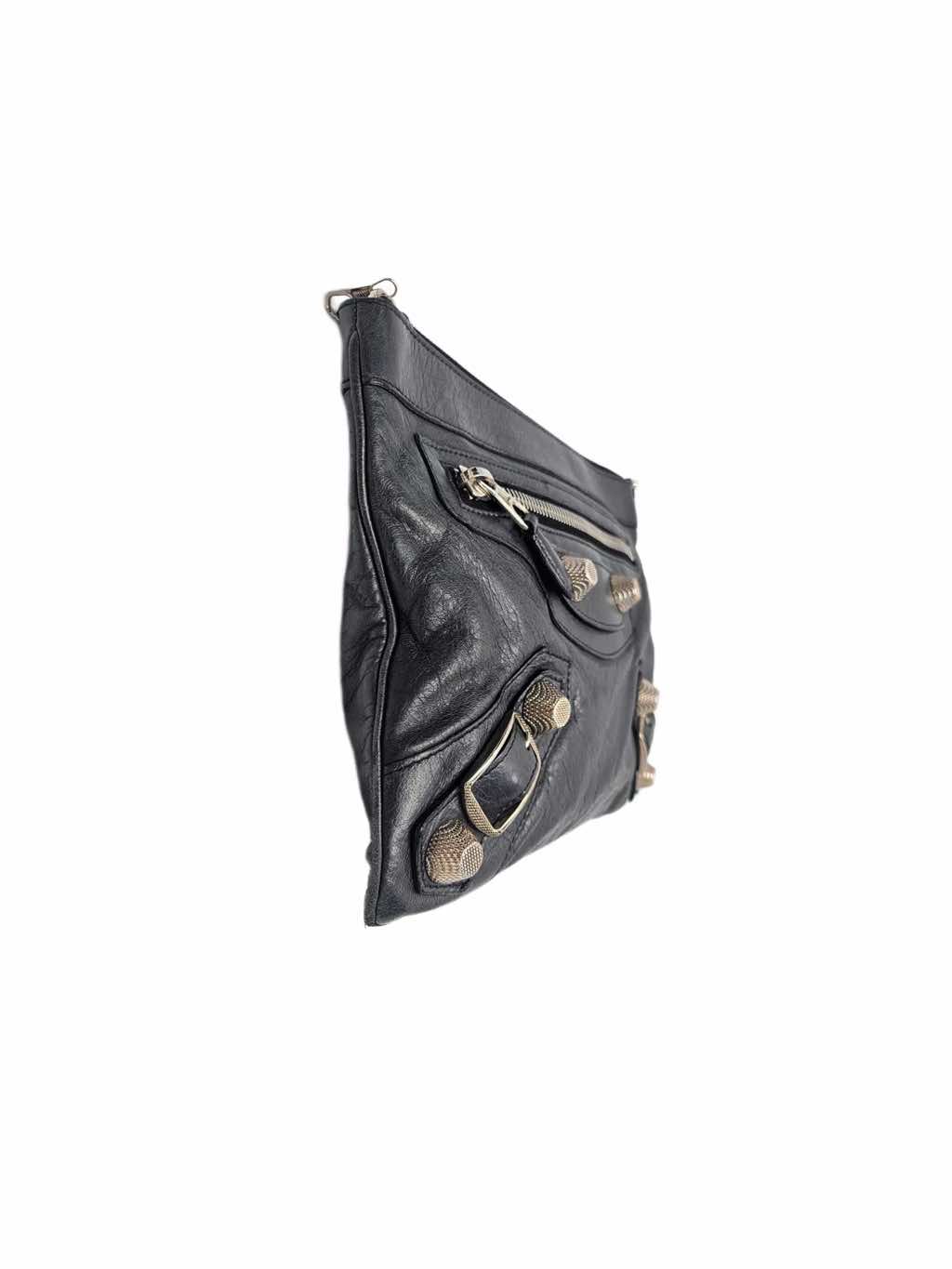 Balenciaga Black Leather GSH Clutch - Back view