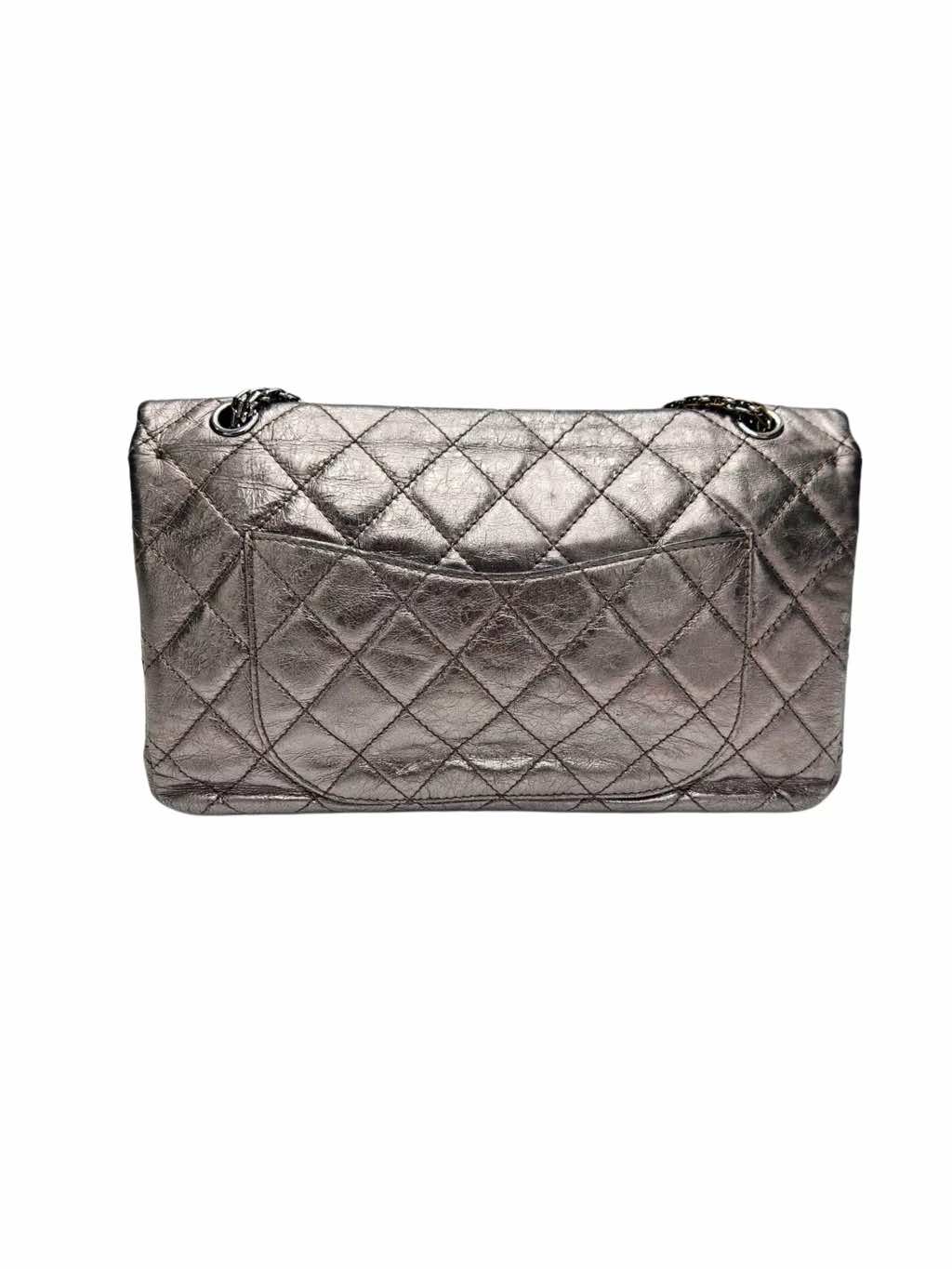 Chanel Grey Quilted Leather Flap - Back view