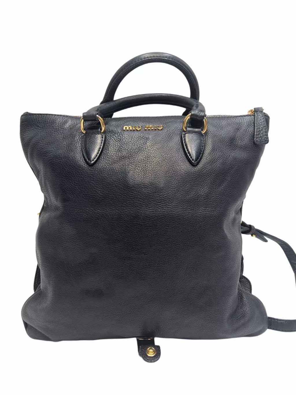 Miu Miu Leather Two-Way Bag Black - 4