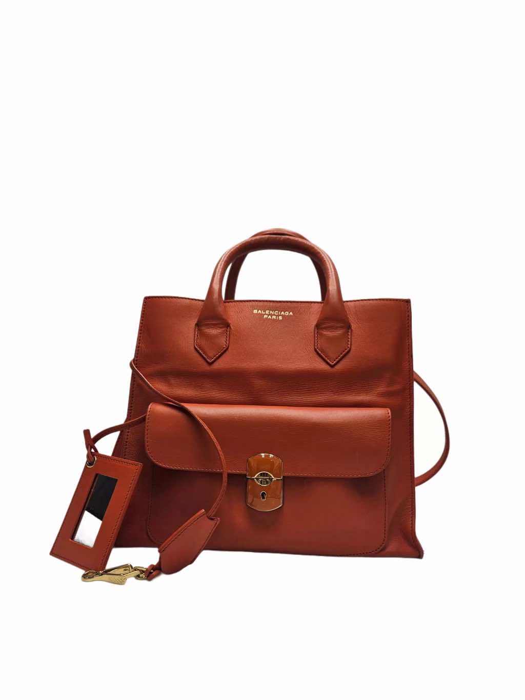 Balenciaga Tangerine Leather Padlock Tote - Image 6