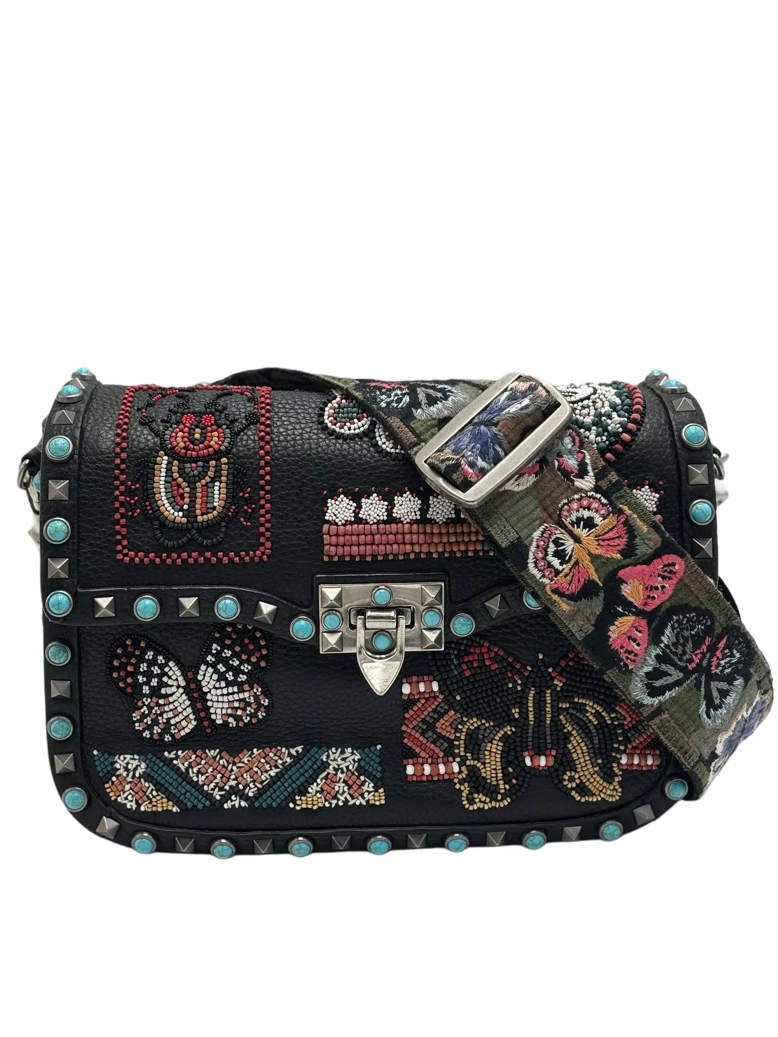 Valentino Calfskin Beaded Shoulder Bag