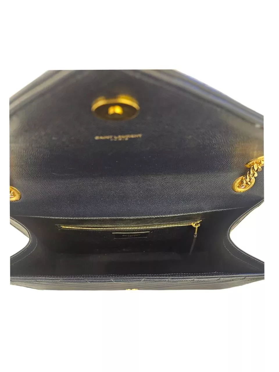 Saint Laurent Navy Chevron Leather Bag - 4