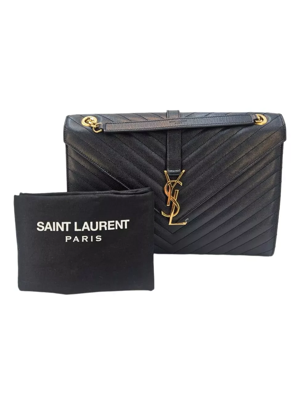 Saint Laurent Navy Chevron Leather Bag - Image 13