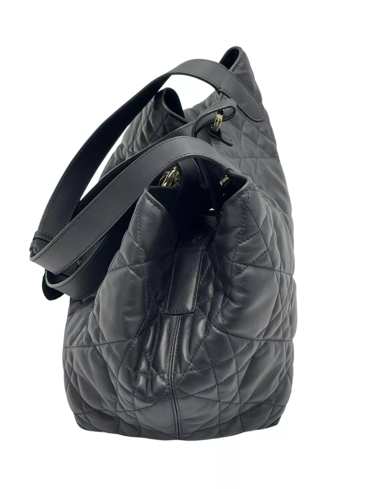 Christian Dior Black Macro Cannage Tote - Side view