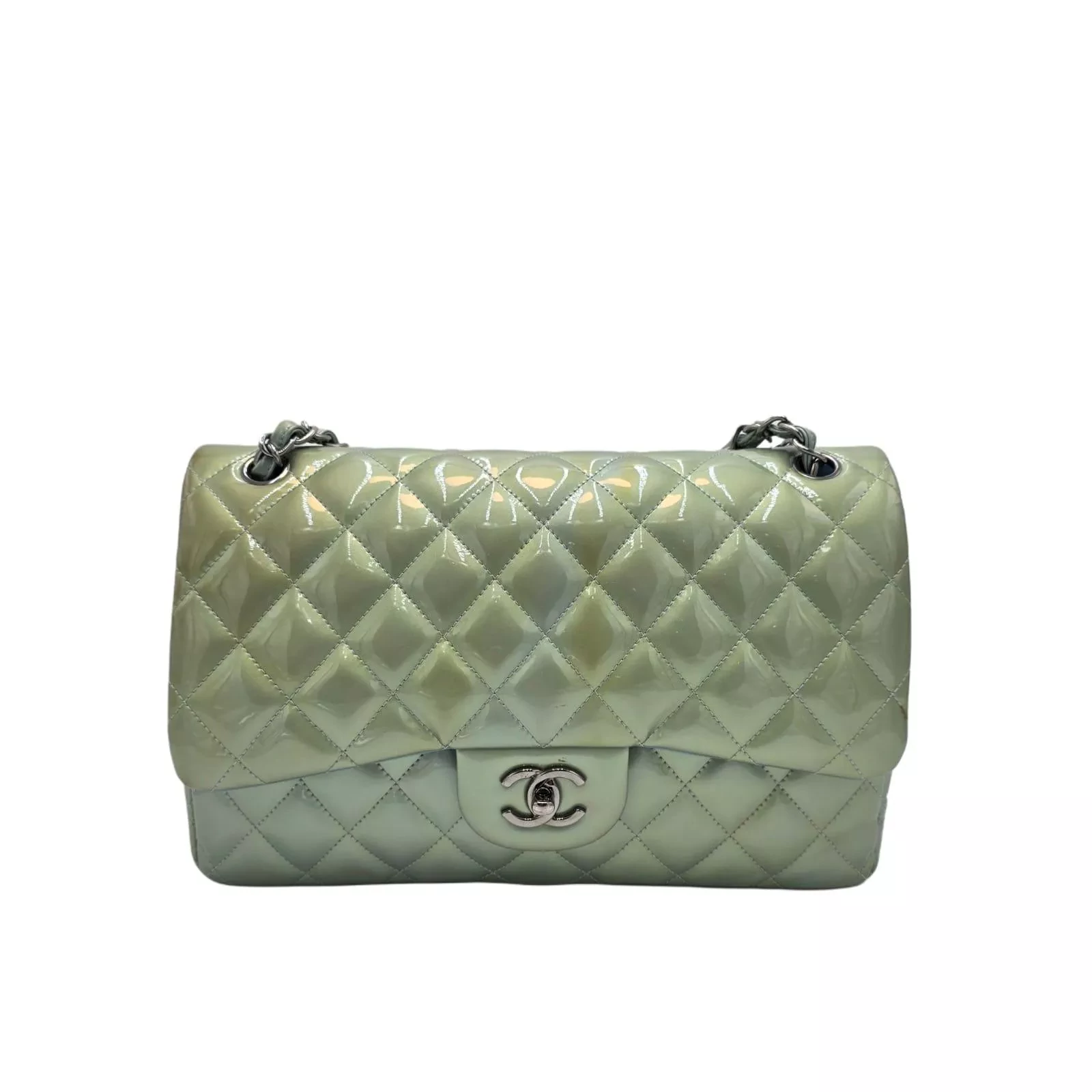 Chanel Blue Patent Jumbo Flap