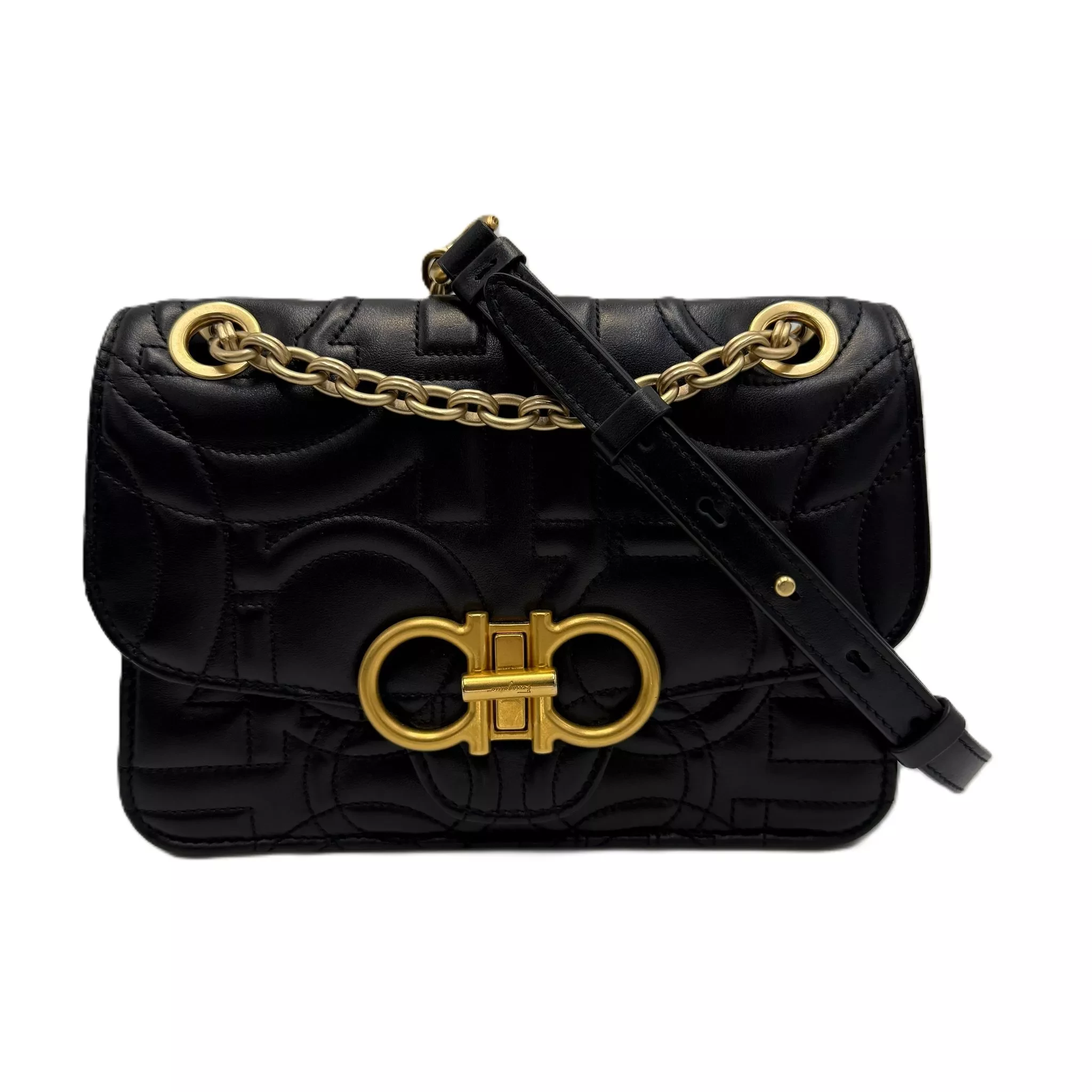 Salvatore Ferragamo Black Gancini Flap Bag