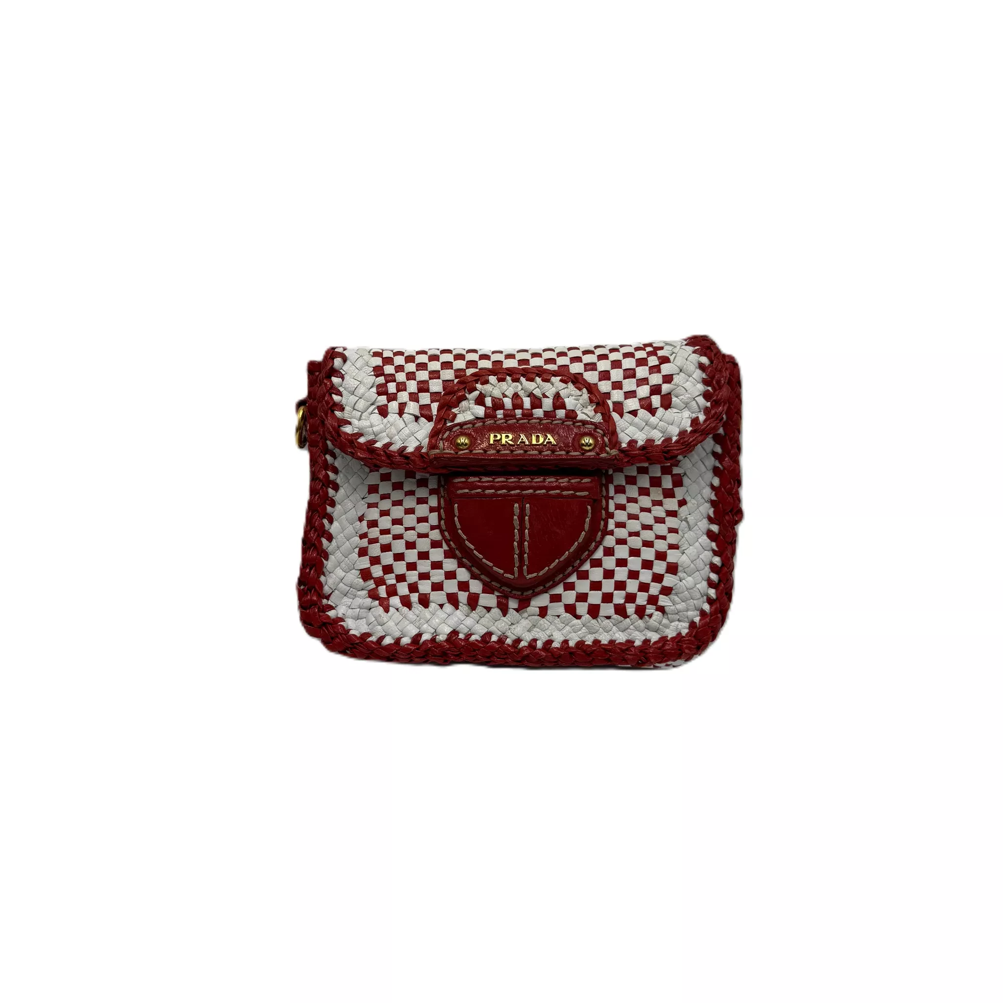 Prada White/Red Madras Crossbody Bag