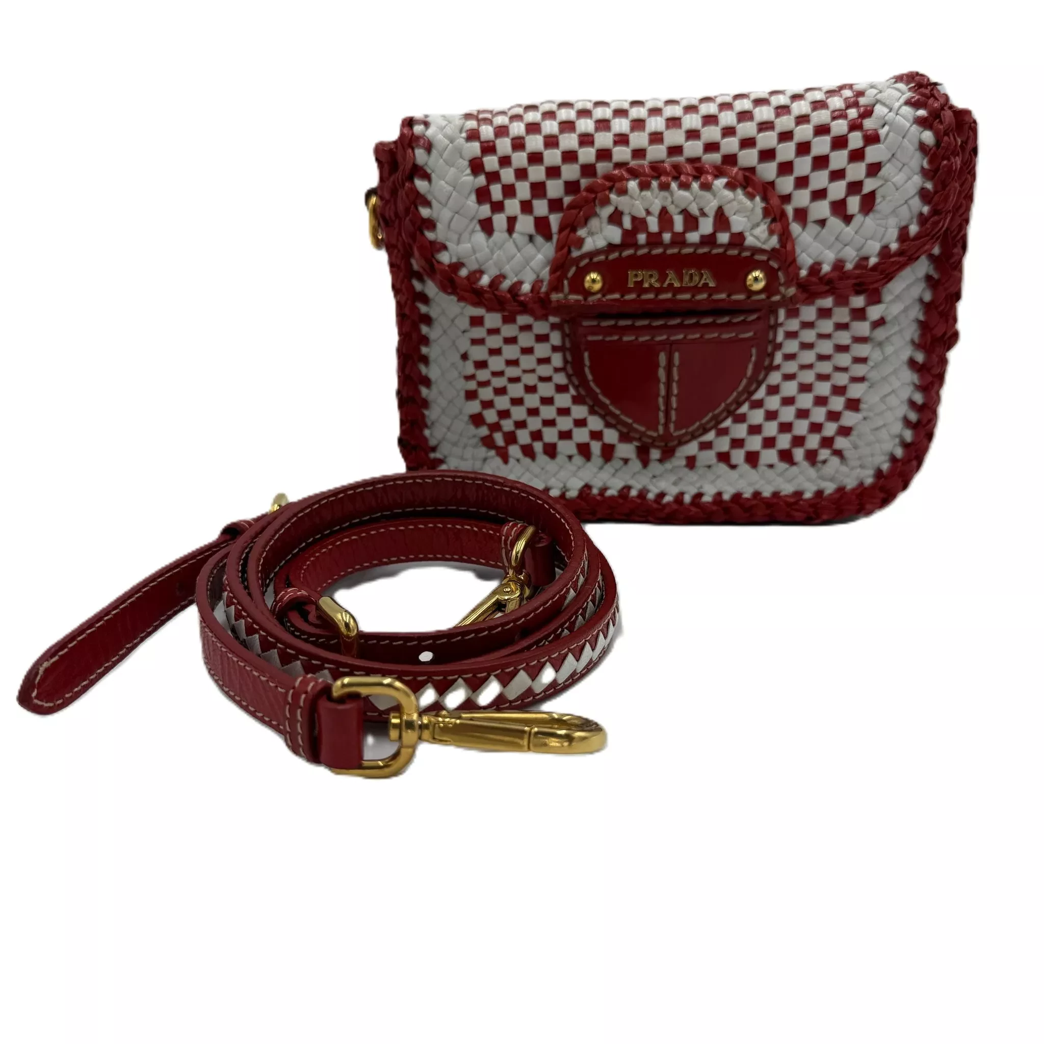 Prada White/Red Madras Crossbody Bag - Back view