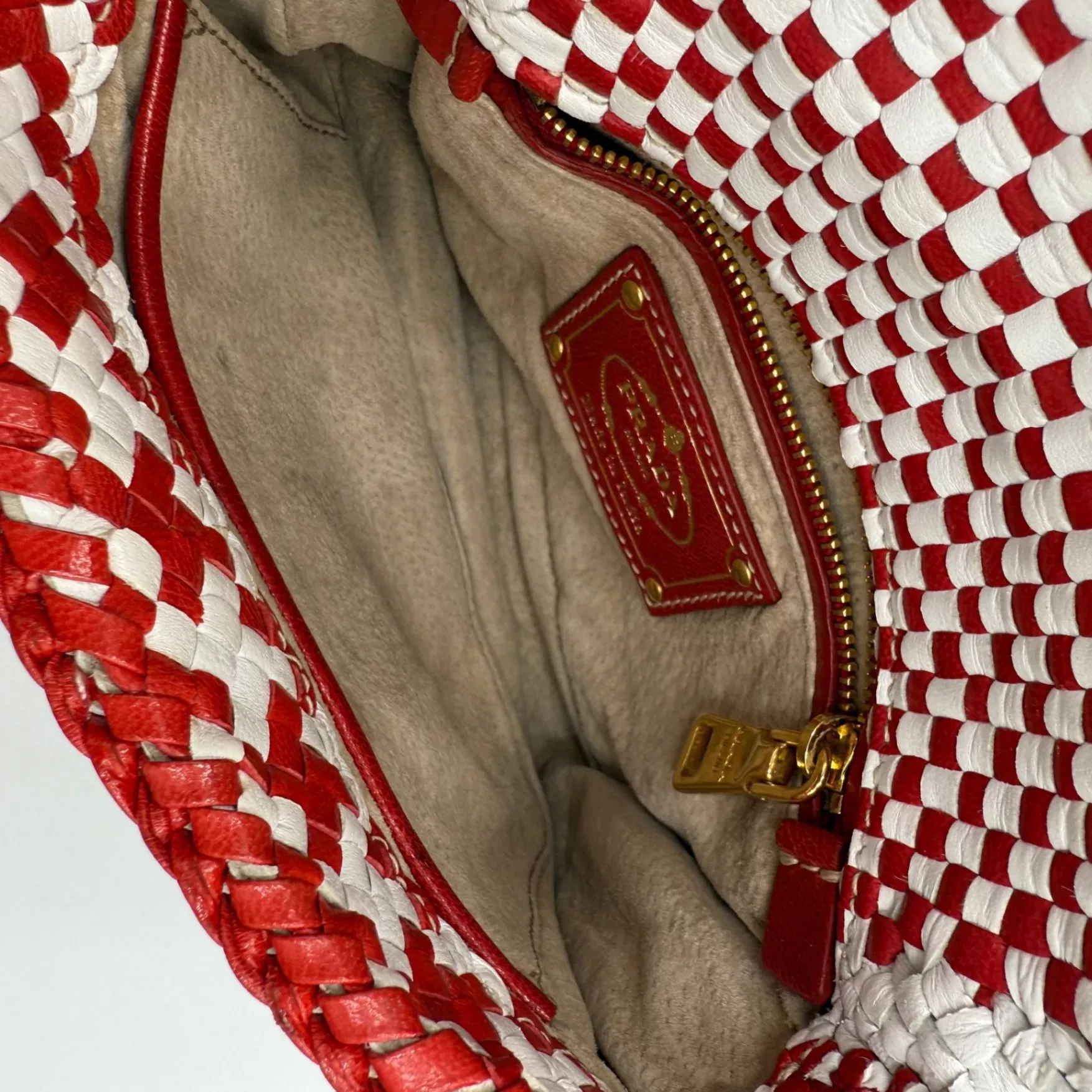 Prada White/Red Madras Crossbody Bag - 4