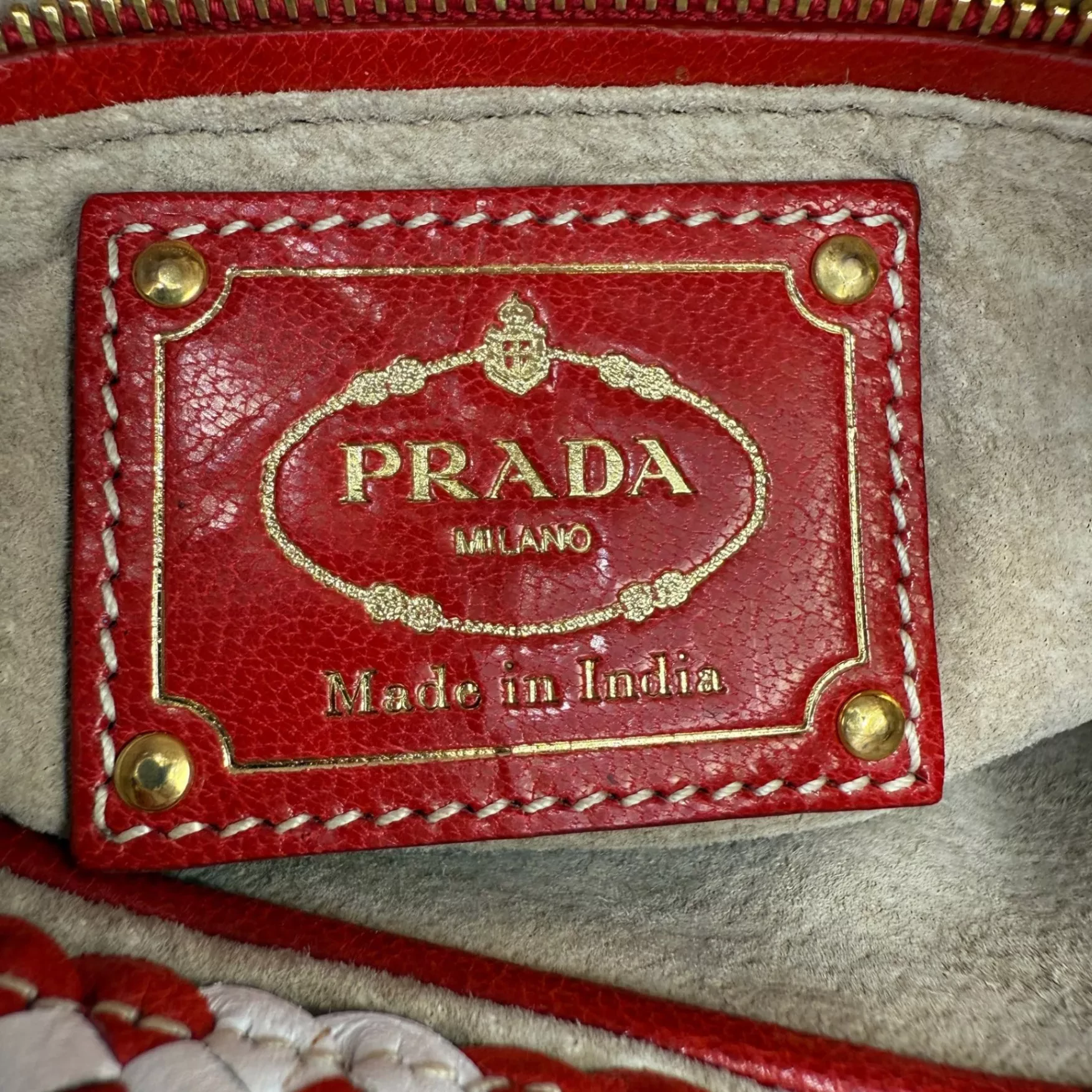 Prada White/Red Madras Crossbody Bag - Detail 2