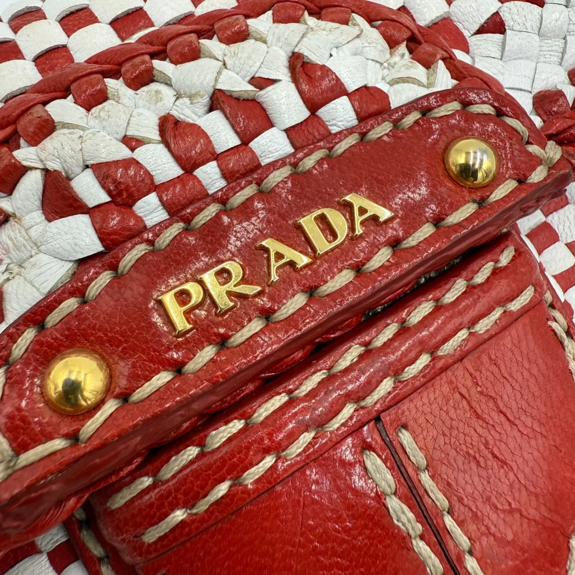 Prada White/Red Madras Crossbody Bag - Image 10