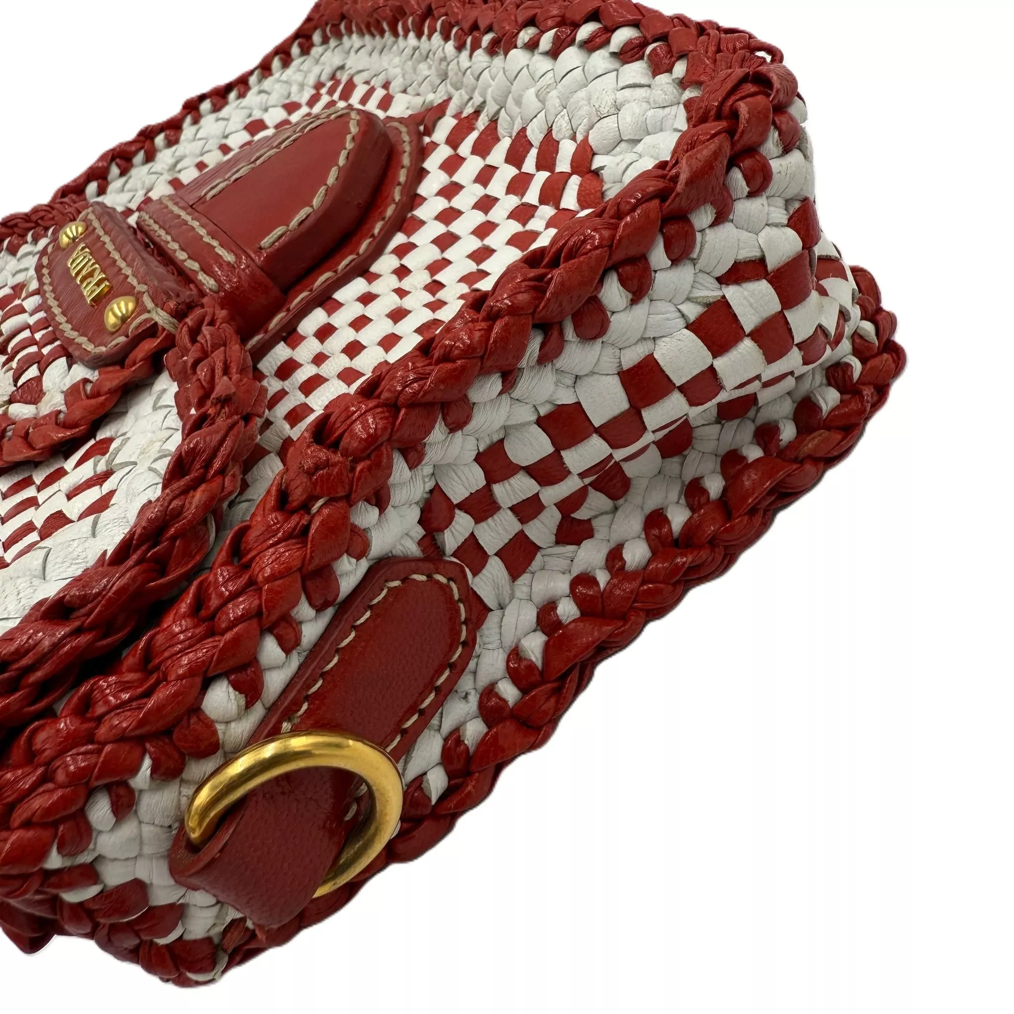 Prada White/Red Madras Crossbody Bag - Image 11