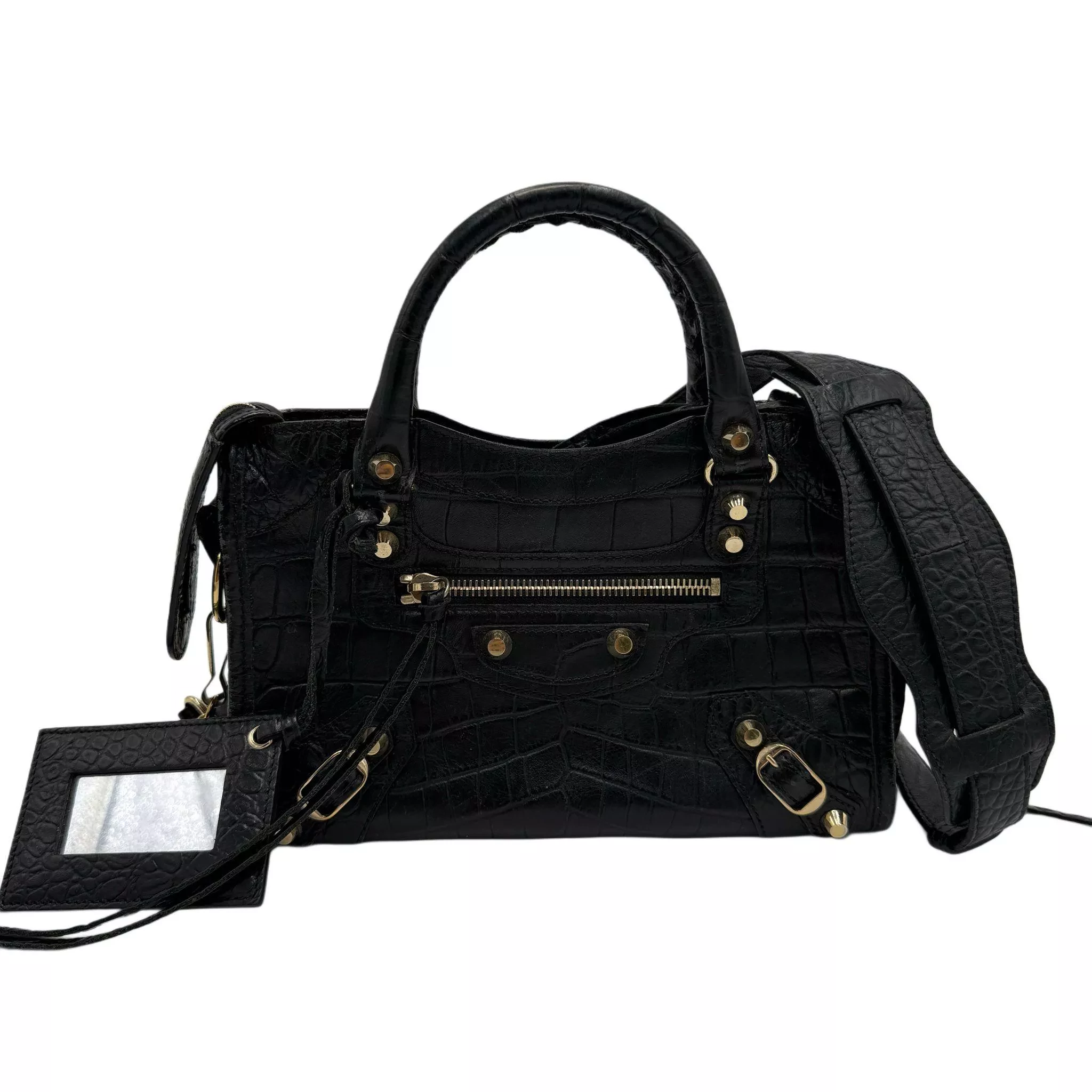 Balenciaga Black Croc City Bag