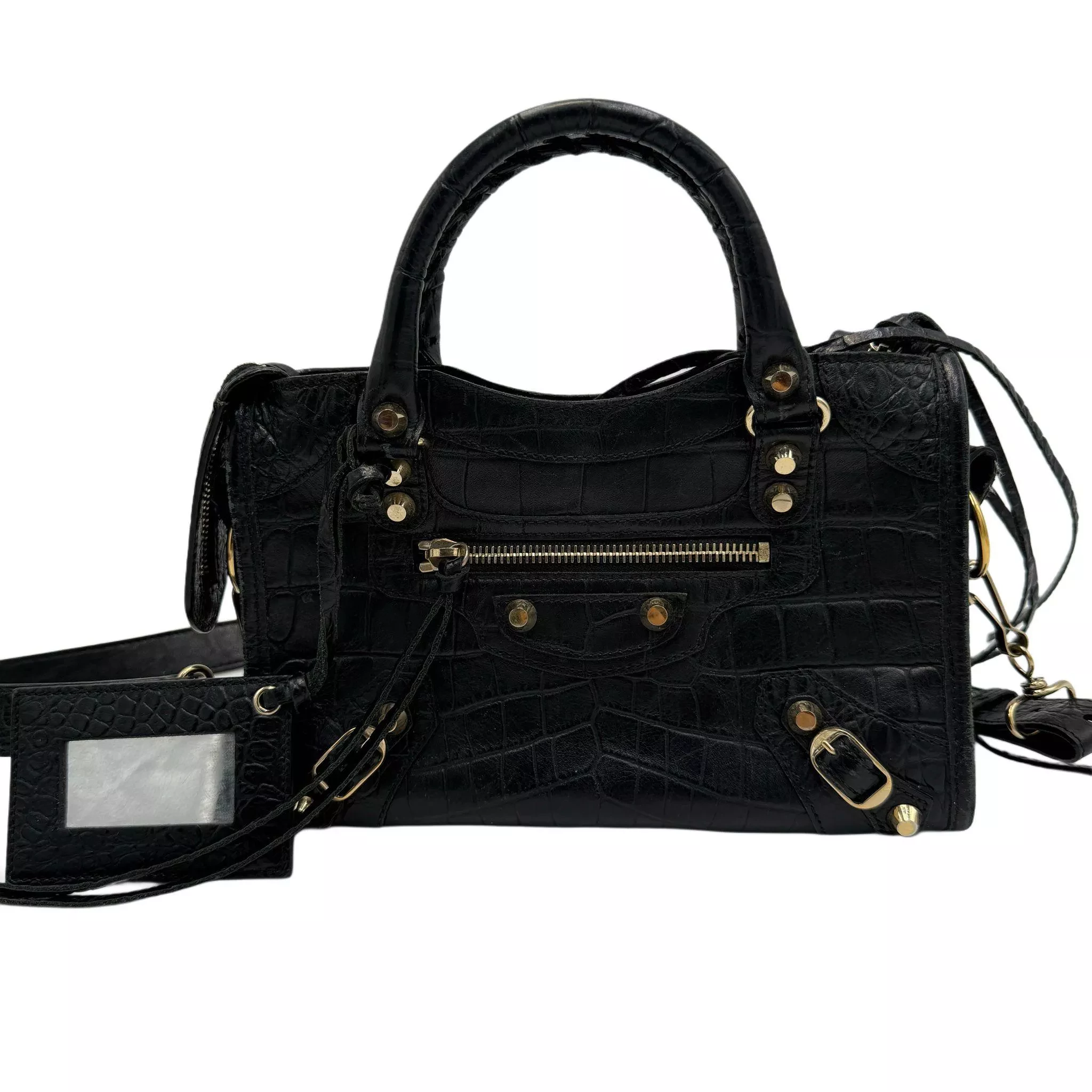 Balenciaga Black Croc City Bag - Back view