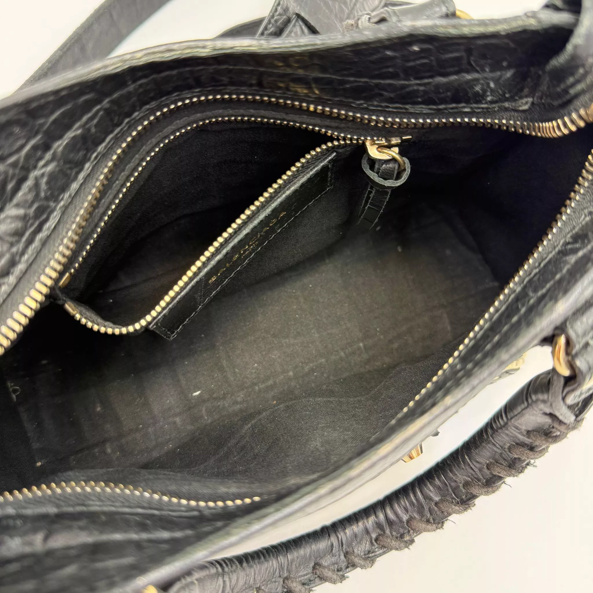 Balenciaga Black Croc City Bag - Side view