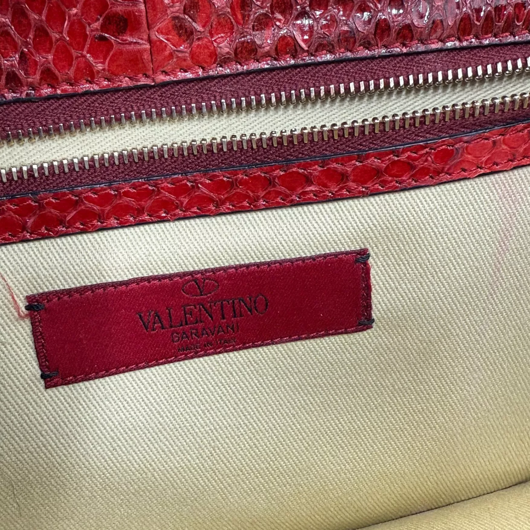 Valentino Red Rockstud Python Flap - Side view