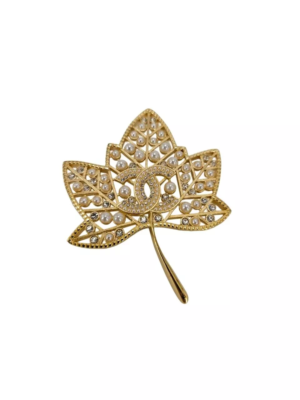 Chanel Pearl Crystal Gold Brooch