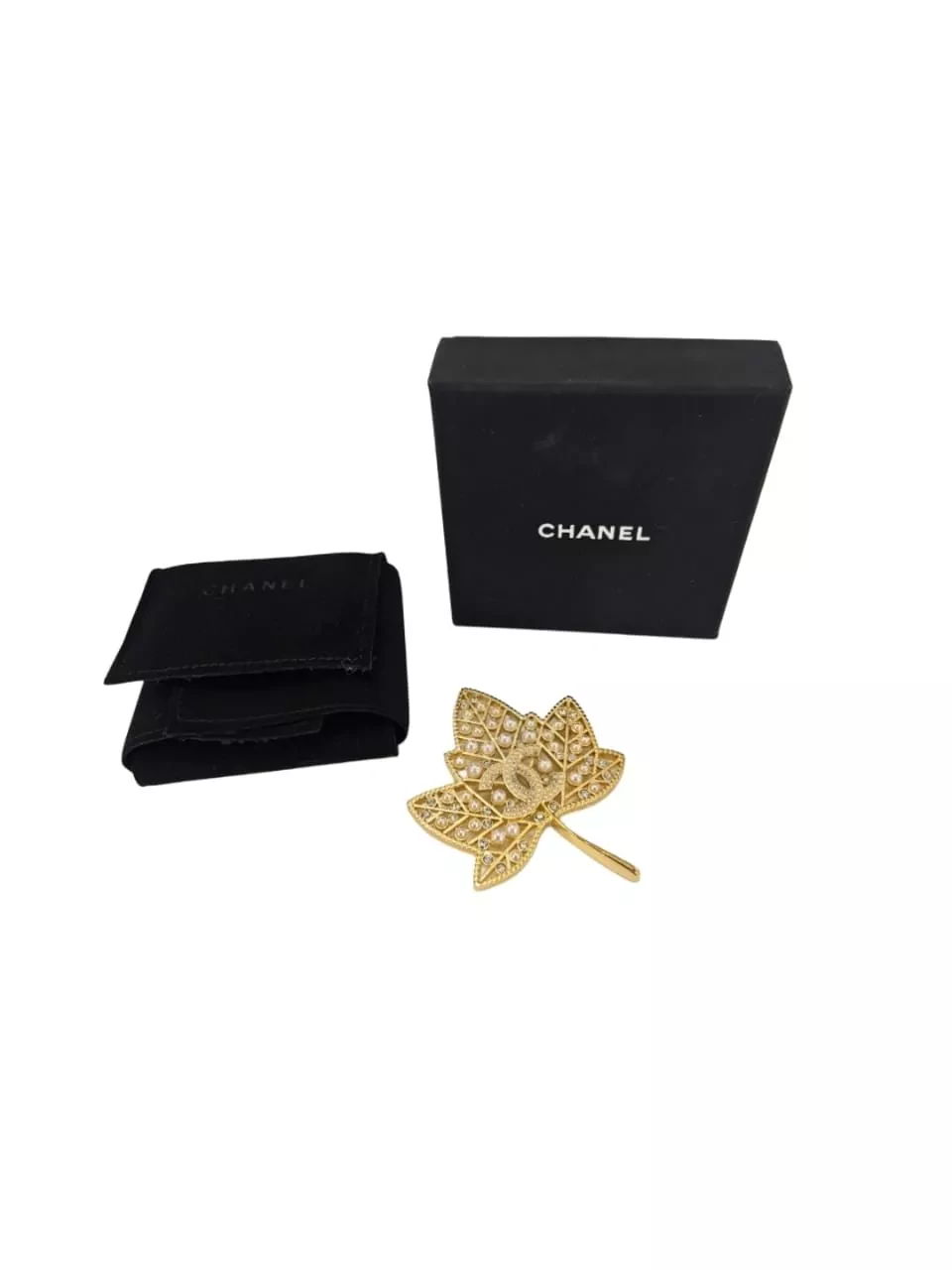 Chanel Pearl Crystal Gold Brooch - Back view