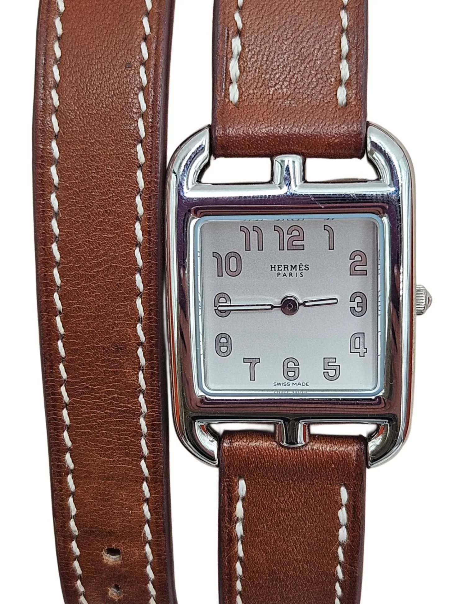 Hermès Silver Leather Wristwatch
