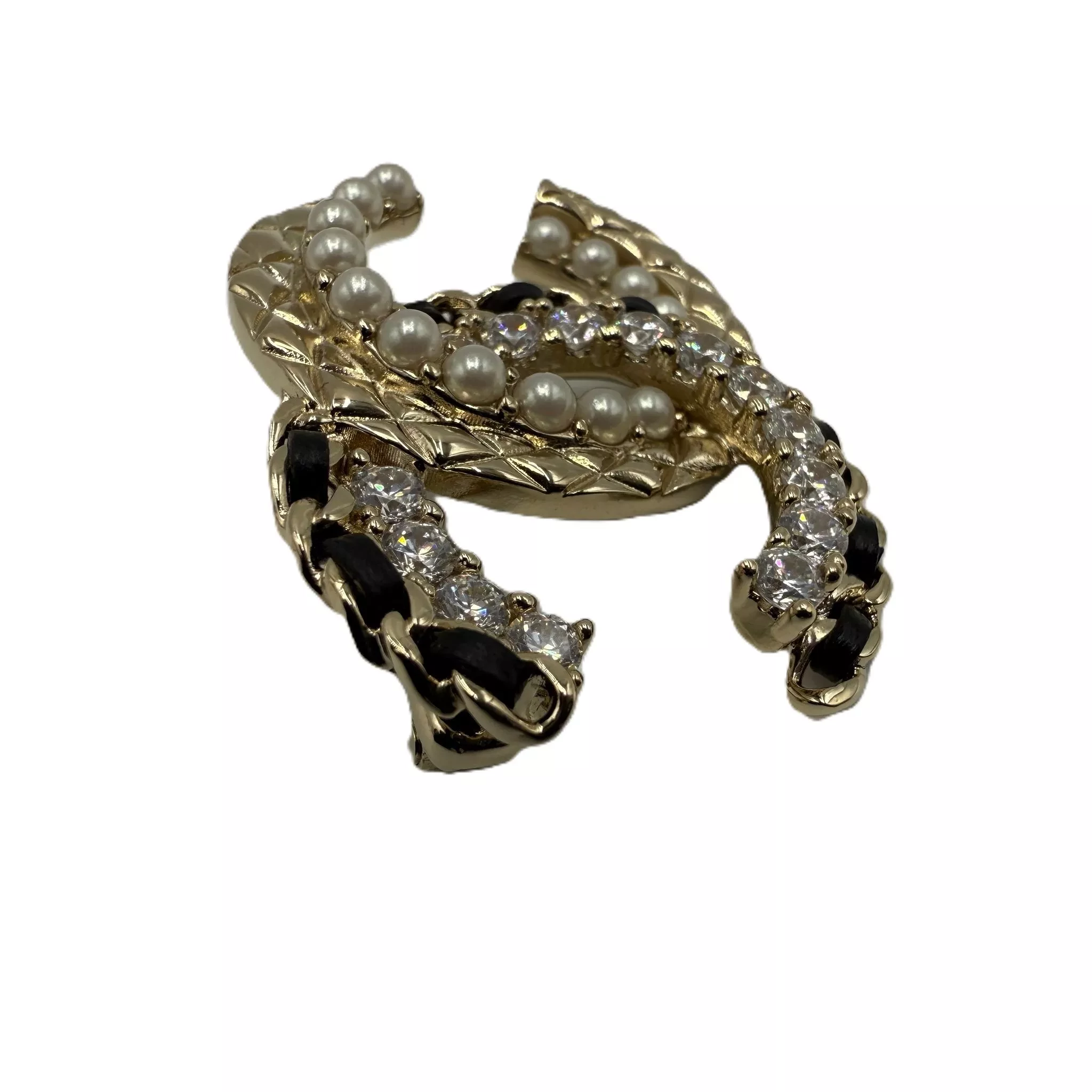 Chanel CC Brooch Pearl Crystal - Side view