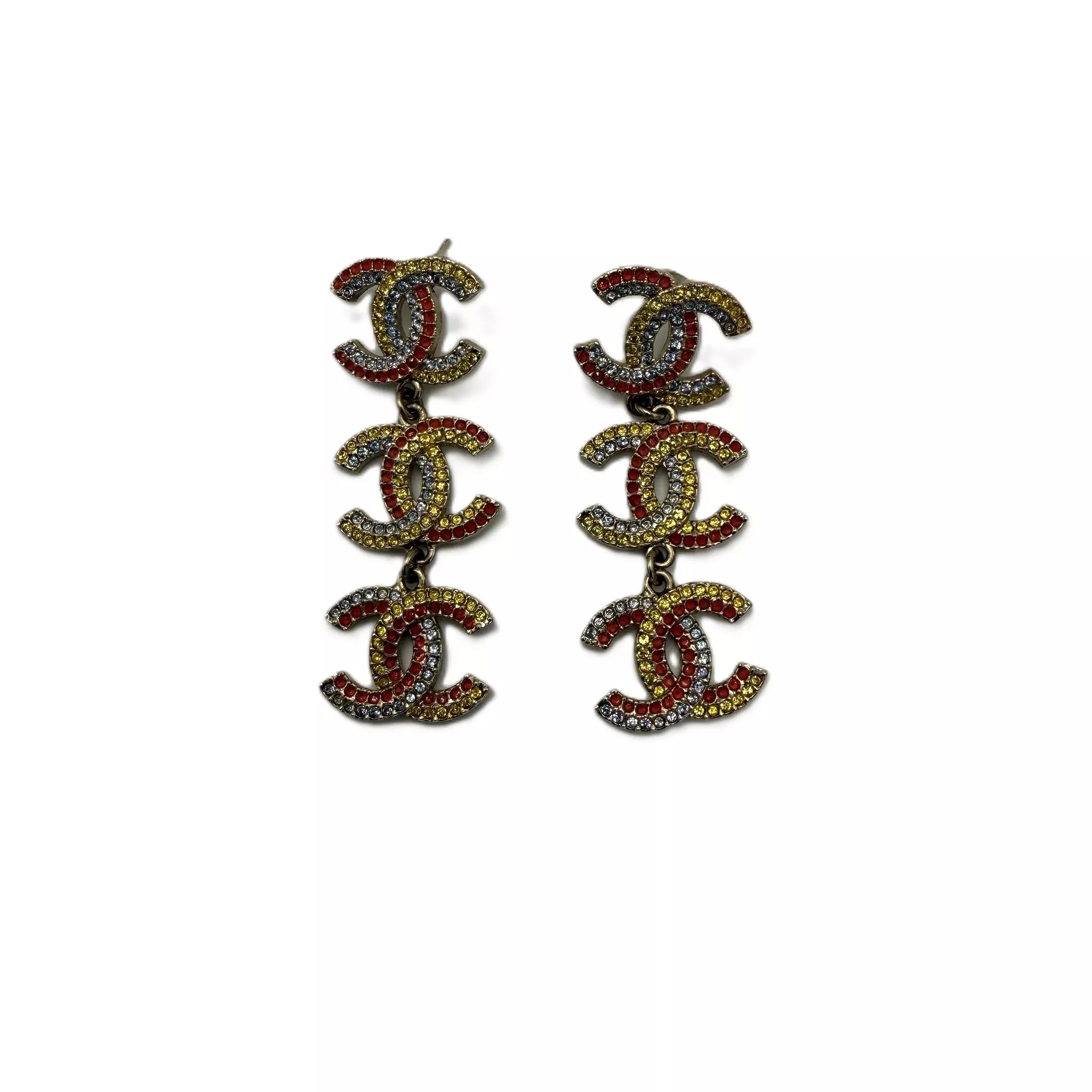 Chanel Metal Crystal Drop Earrings