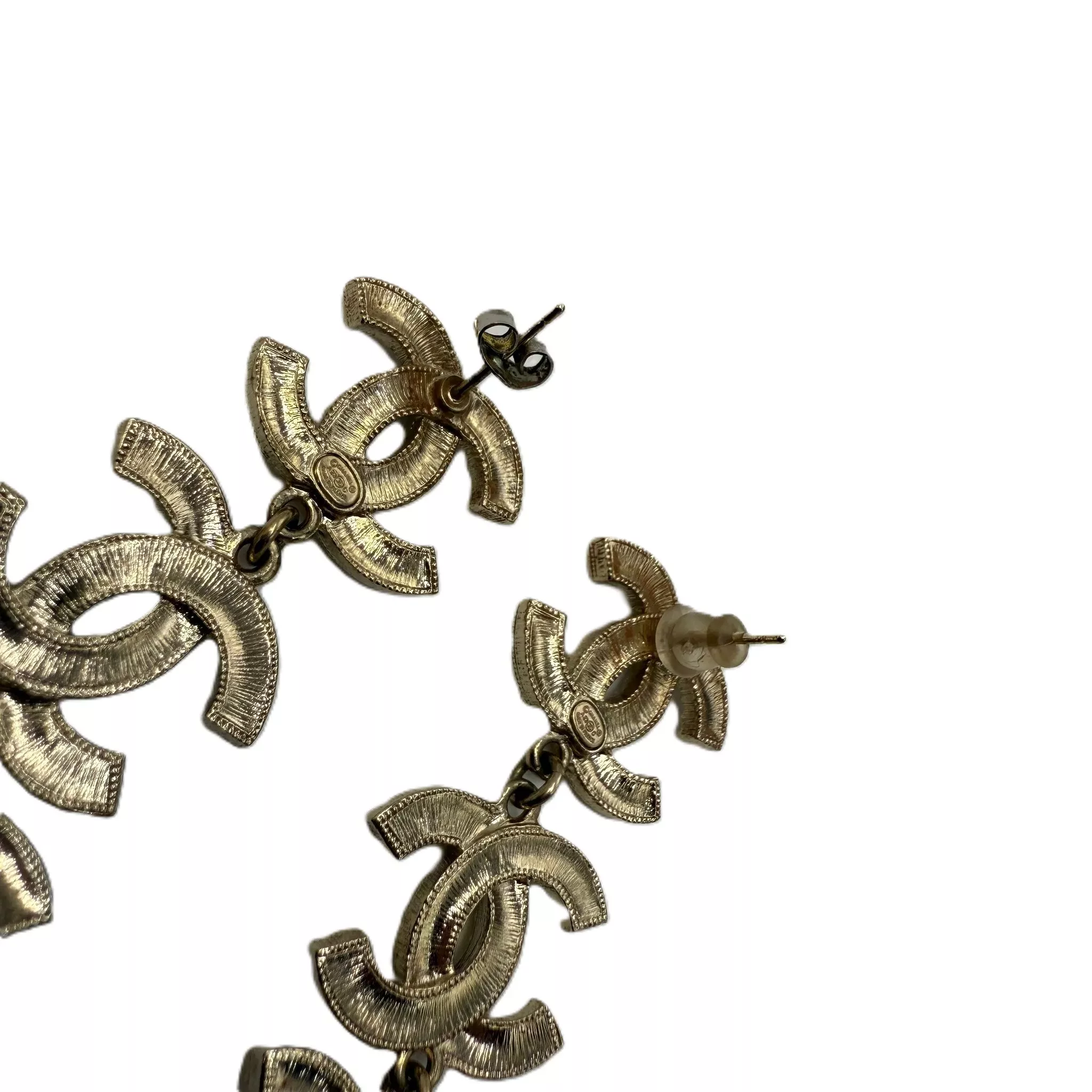 Chanel Metal Crystal Drop Earrings - Back view