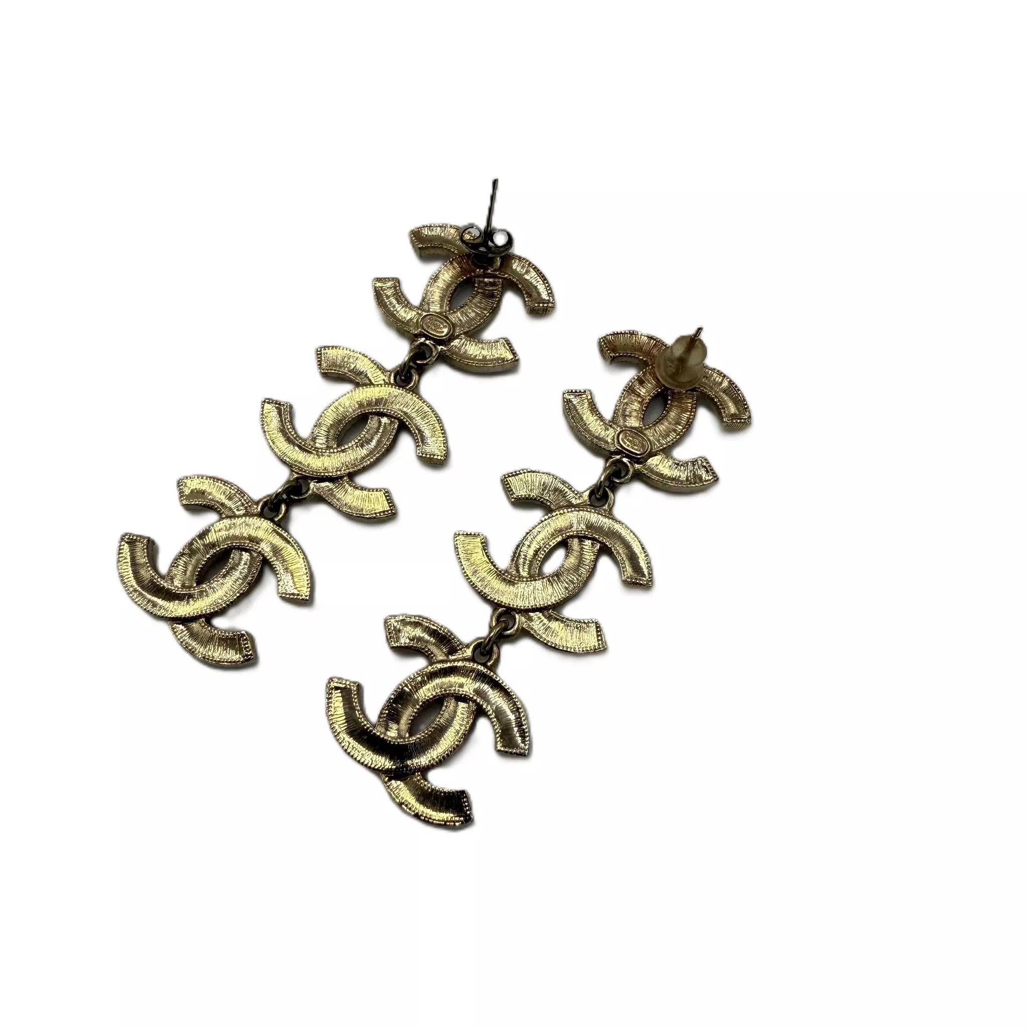 Chanel Metal Crystal Drop Earrings - Image 6