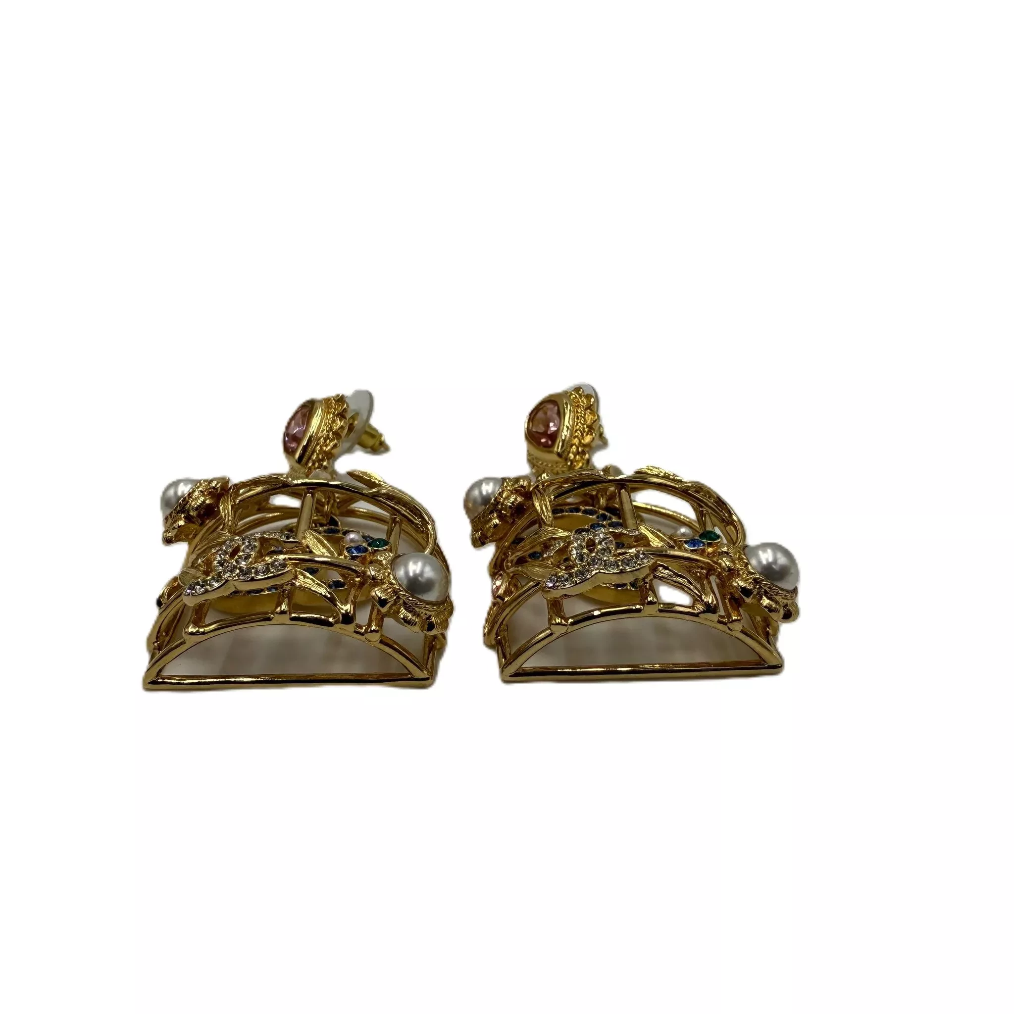 Chanel Birdcage Yellow Gold Earrings - Back view