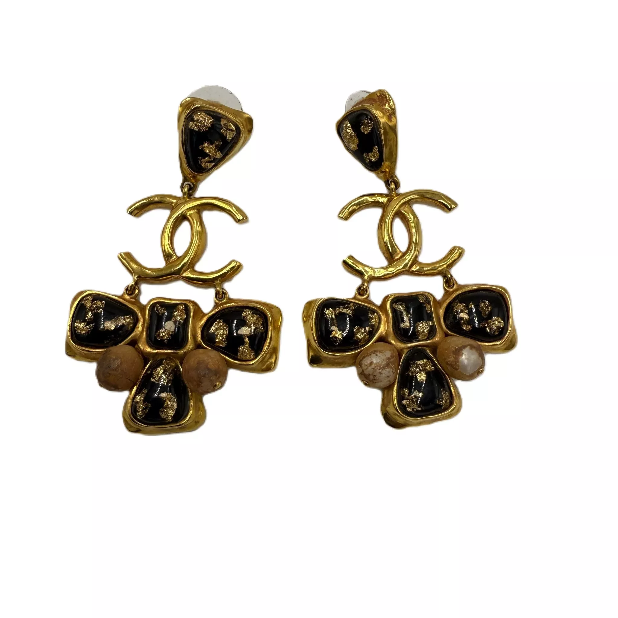 Chanel CC Gripox Pearl Drop Earrings