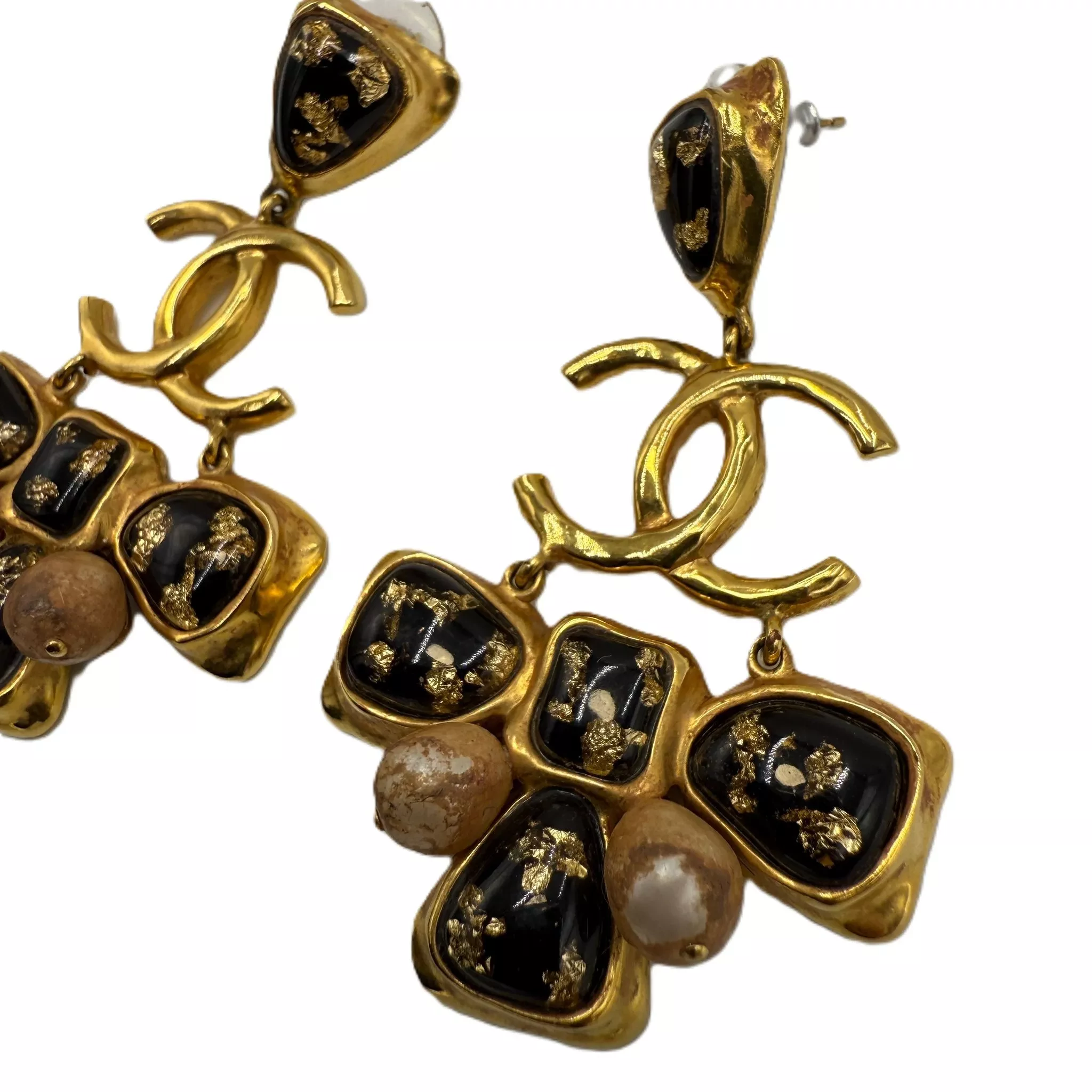 Chanel CC Gripox Pearl Drop Earrings - Back view