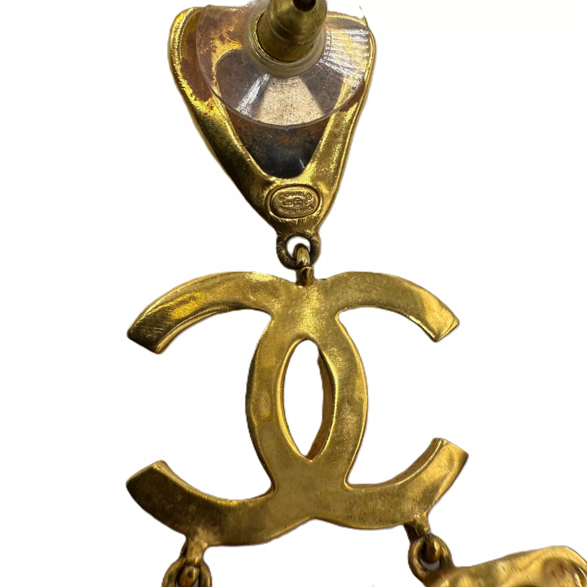 Chanel CC Gripox Pearl Drop Earrings - Side view