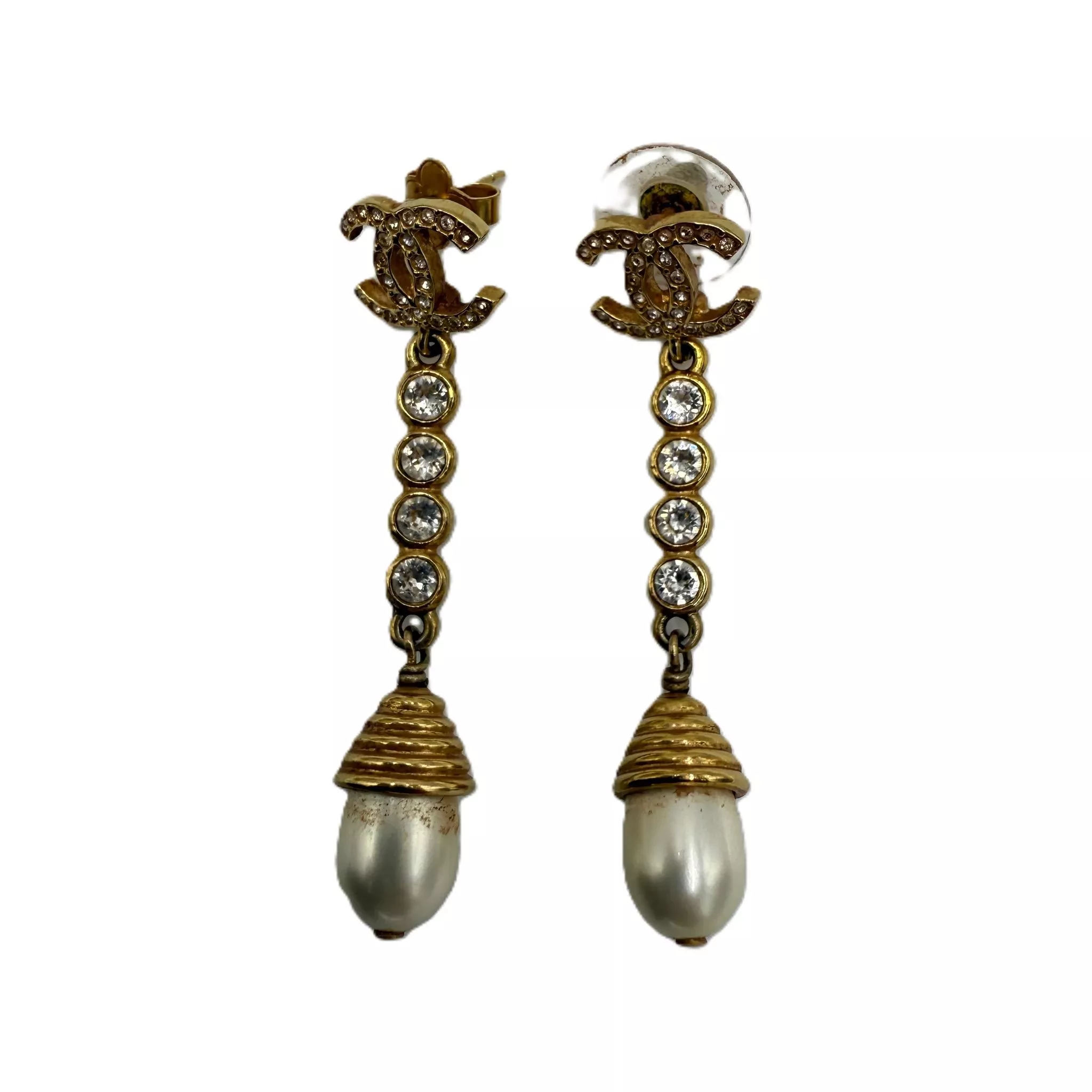Chanel Gold Crystal Pearl Earrings