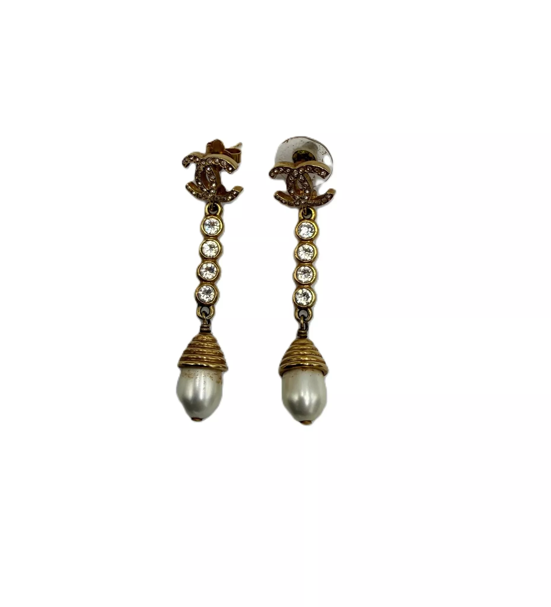 Chanel Gold Crystal Pearl Earrings - Image 6