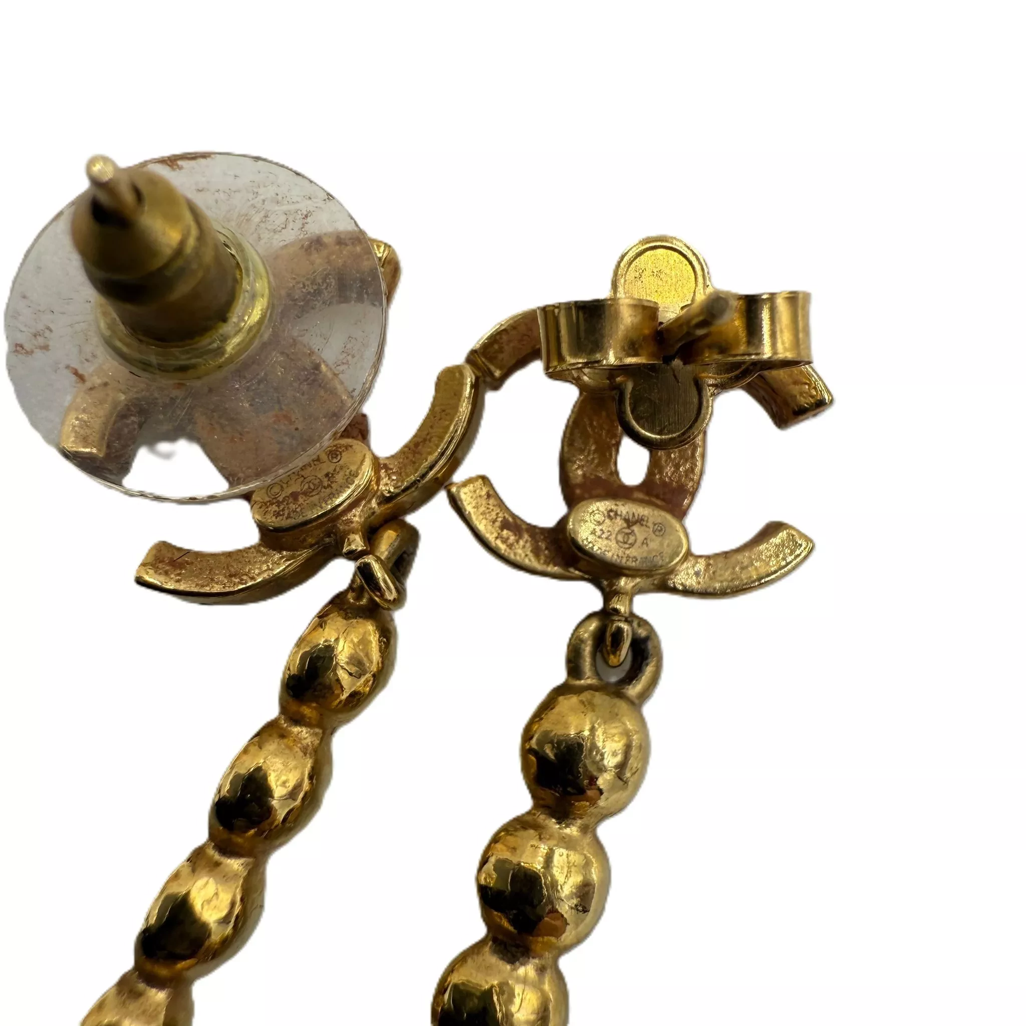 Chanel Gold Crystal Pearl Earrings - Detail 2