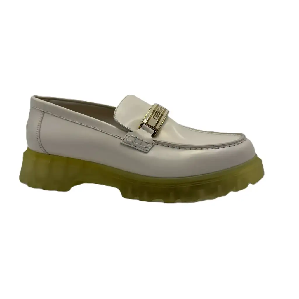 Christian Dior White Leather Code Loafers