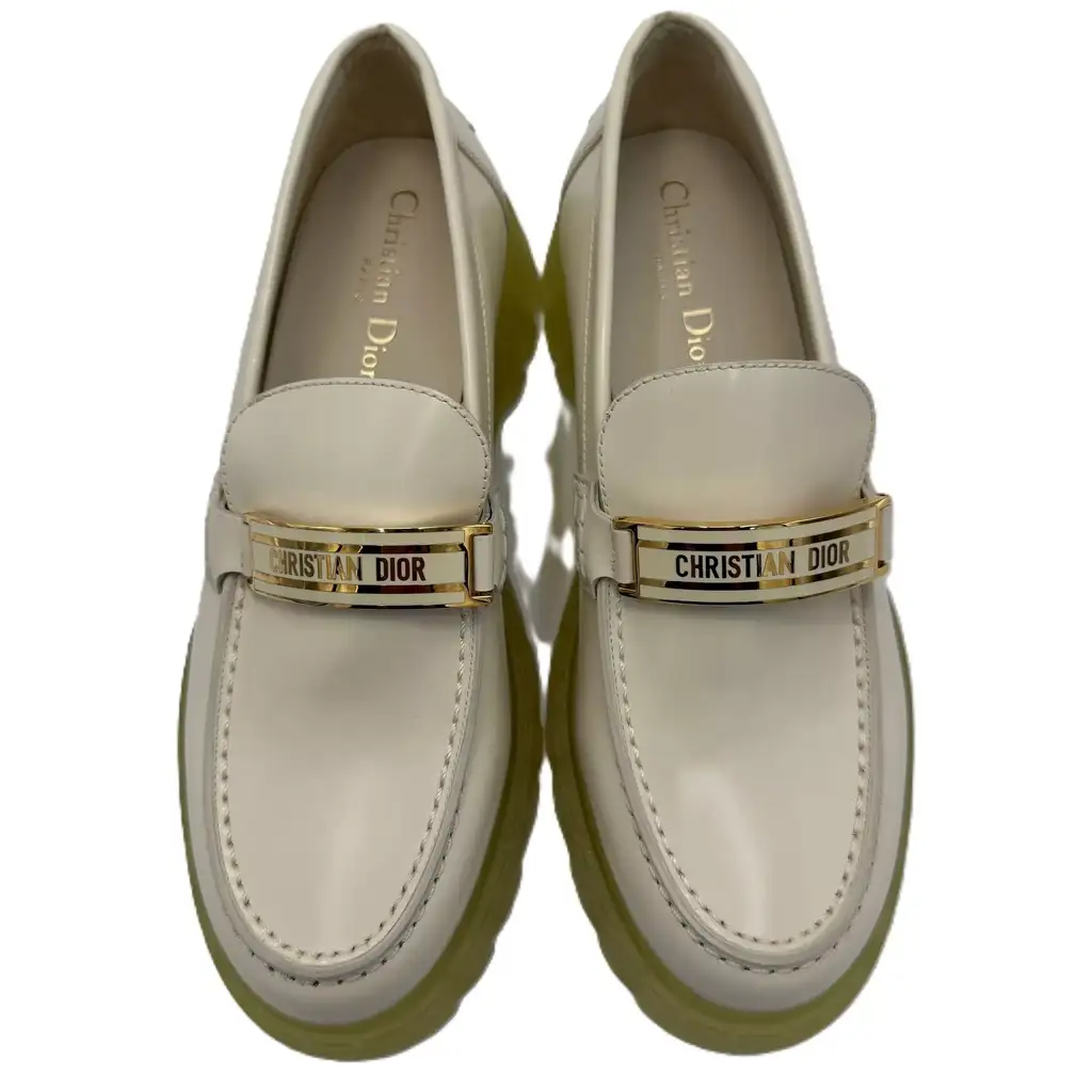 Christian Dior White Leather Code Loafers - Side view