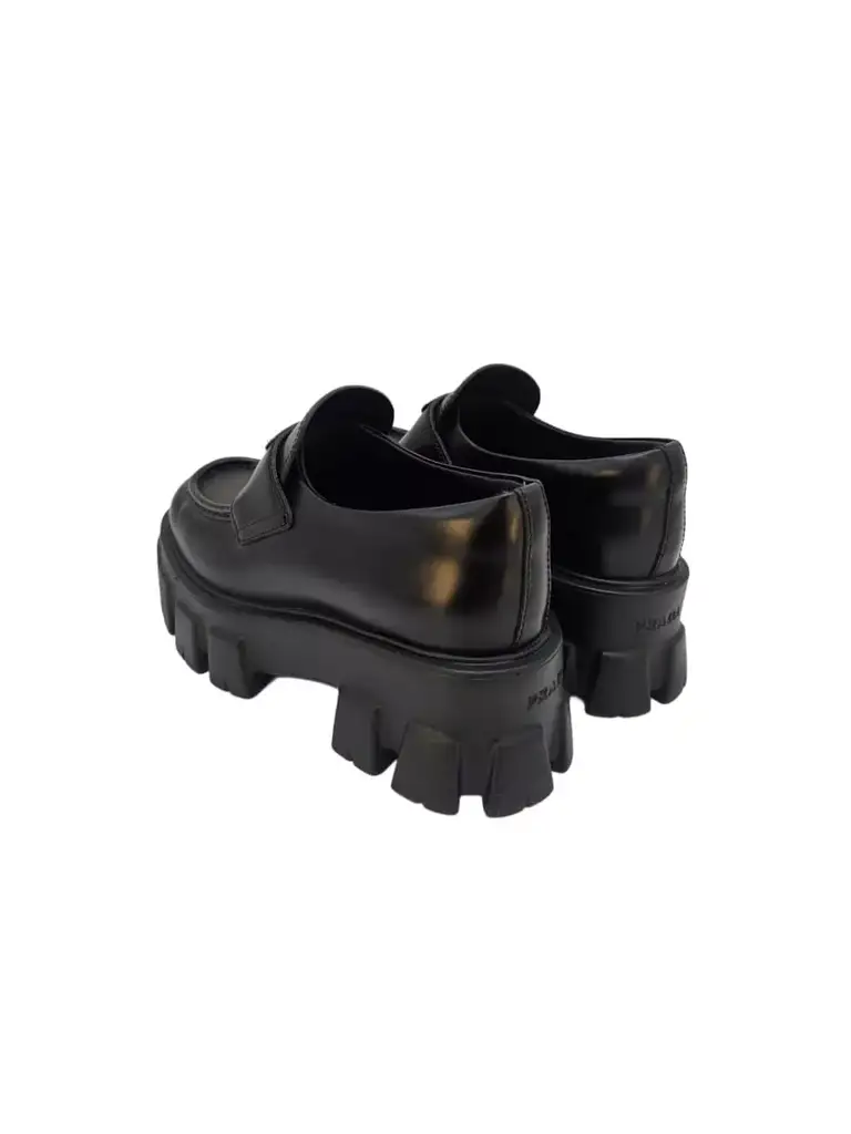 Prada Black Monolith Leather Loafers - Back view