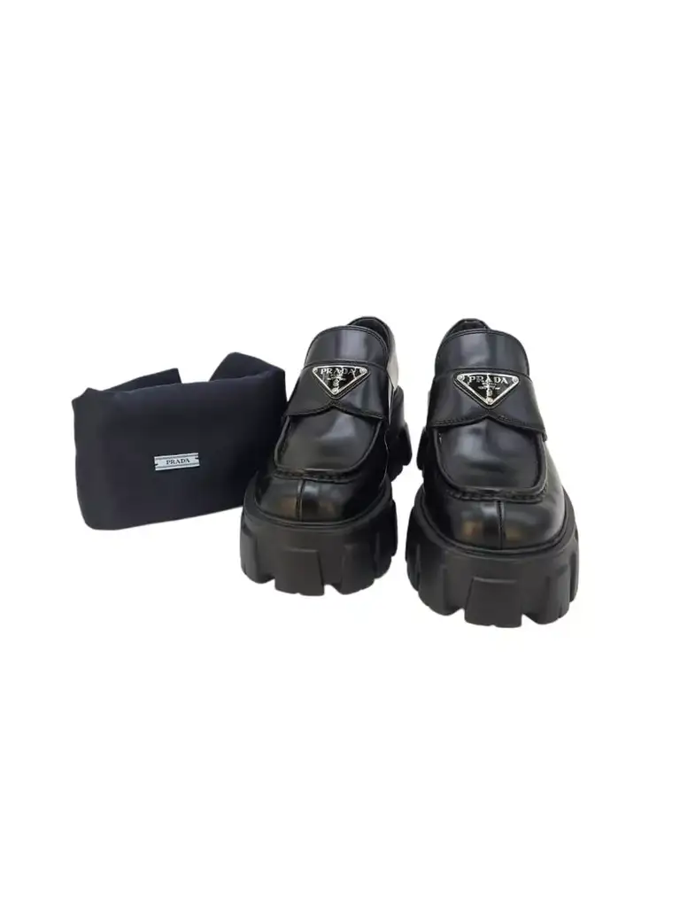 Prada Black Monolith Leather Loafers - Image 6