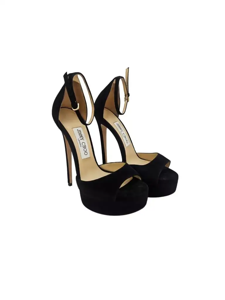 Jimmy Choo Black Suede Platform Sandals - Image 11