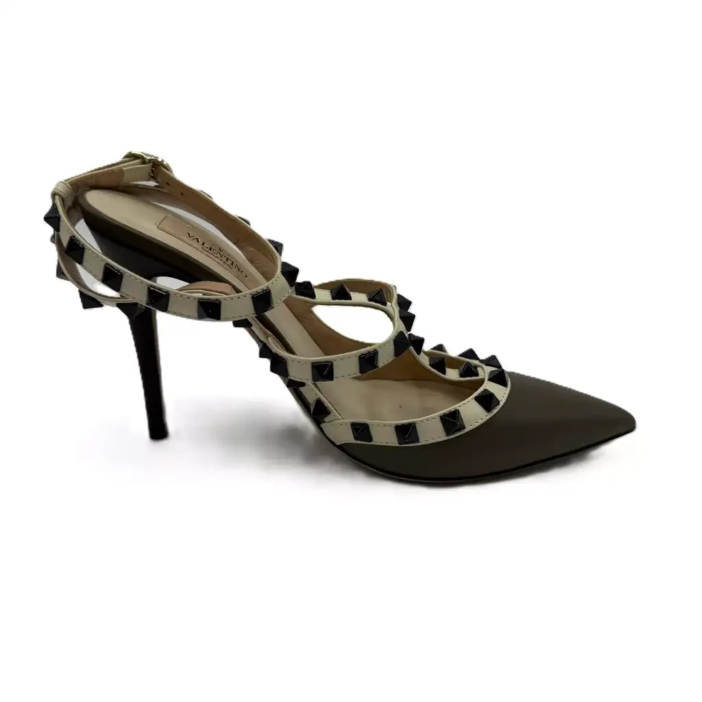 Valentino Green White Rockstud Sandals - Back view