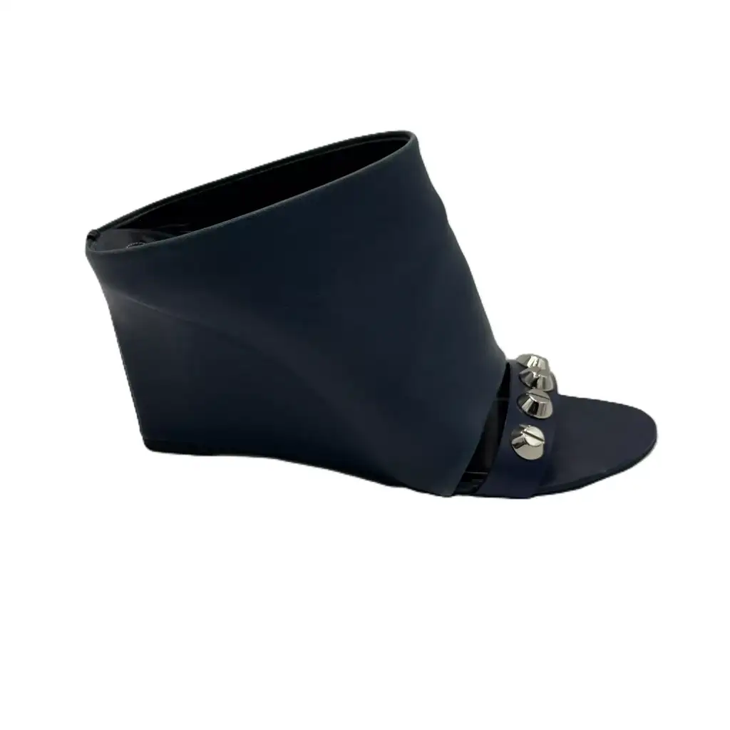 Balenciaga Navy Studded Wedge Mules