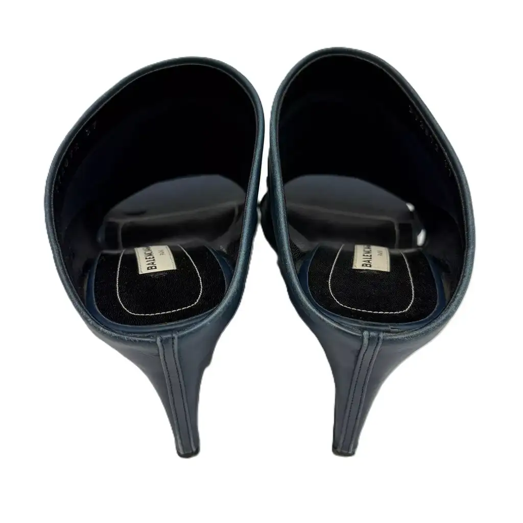 Balenciaga Navy Studded Wedge Mules - Back view