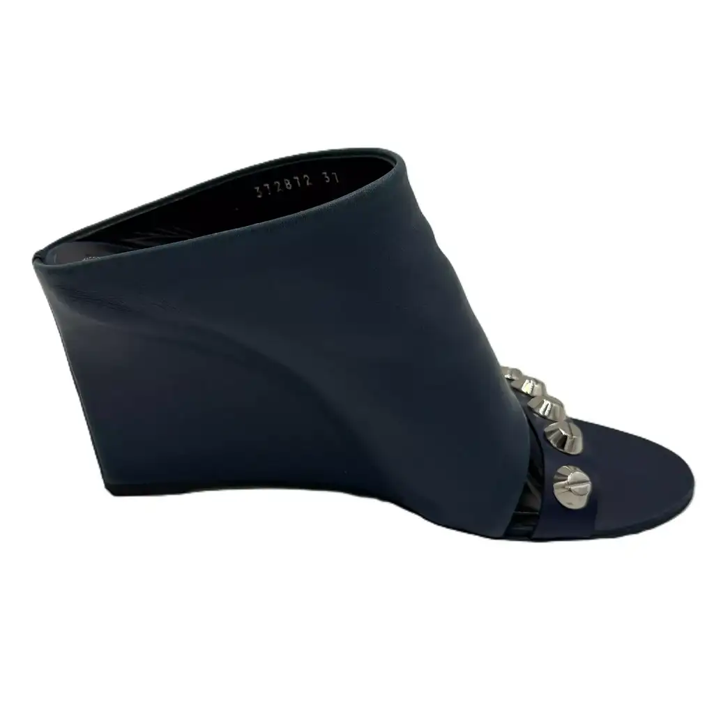 Balenciaga Navy Studded Wedge Mules - Image 6