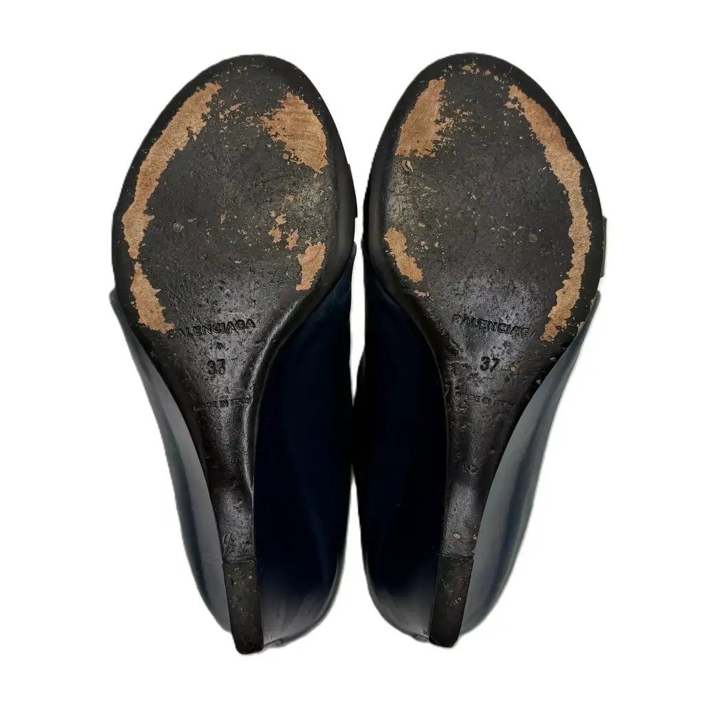 Balenciaga Navy Studded Wedge Mules - Detail 1