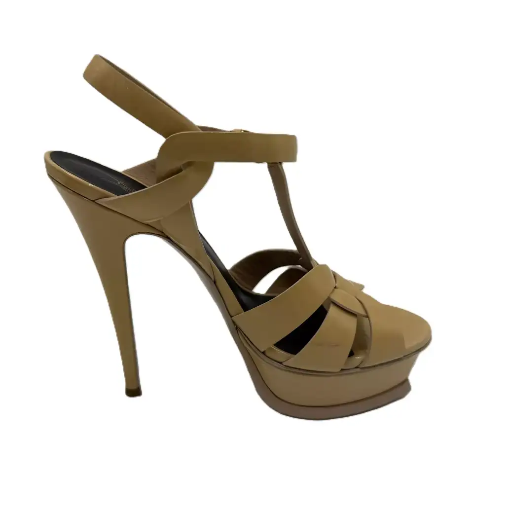 Saint Laurent Cream Patent Tribute Sandals - Back view